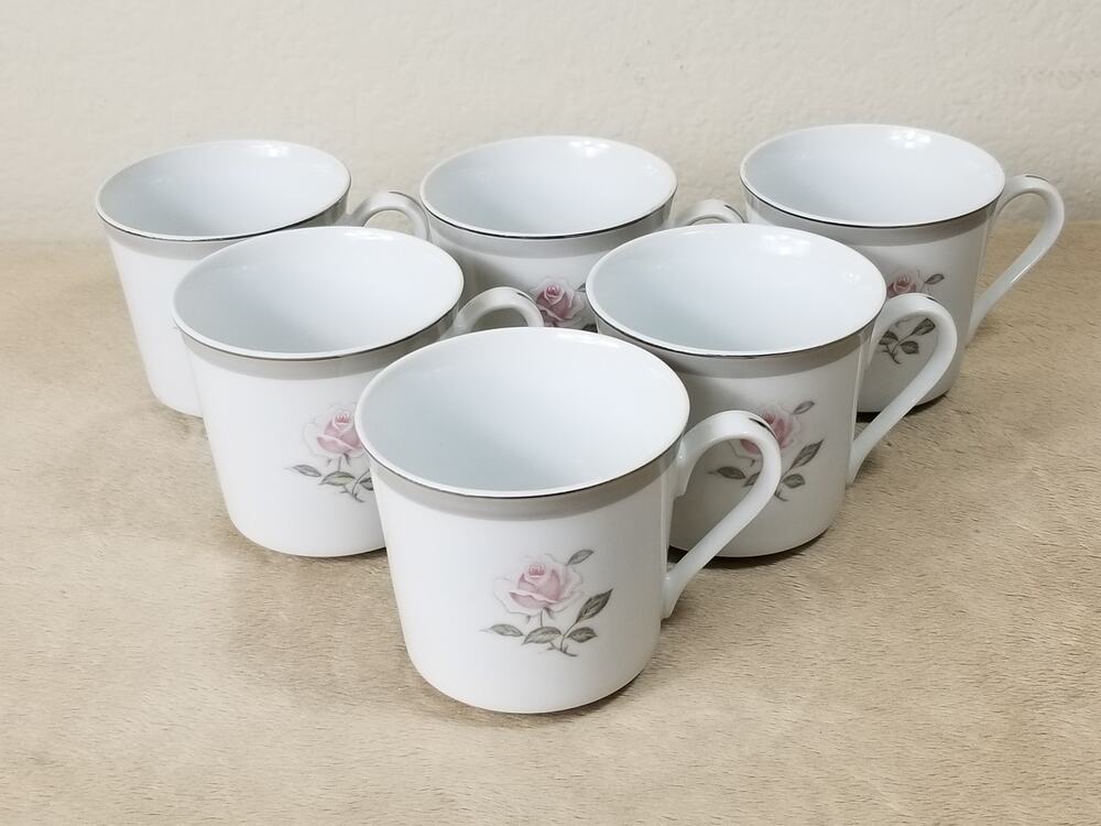 Bristol Teacup Coffee Mug Spring Memory Fine China Japan Silver Trim x6 Vintage